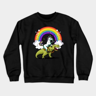 Unicorn Riding T-Rex Dinosaur Magical Rainbow Crewneck Sweatshirt